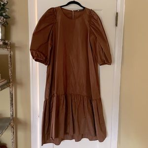 Zara Warm Brown Taffeta Dress Size XL